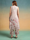 Beige Floral Placement Print A - Line Kurta Set with Round V - Neck - Mahukaa