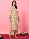 Beige Floral Printed Kurta Set A - Line Kurta Set - Mahukaa