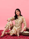 Beige Floral Printed Kurta Set A - Line Kurta Set - Mahukaa