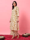 Beige Floral Printed Kurta Set A - Line Kurta Set - Mahukaa