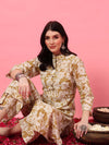 Beige Floral Printed Kurta Set A - Line Kurta Set - Mahukaa