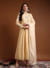 Model Wearing Beige Round Neck Embroidered Anarkali Set with Dupatta 