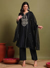 Black Zari Embroidery Kurta Set With Dupatta - Mahukaa