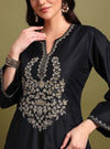 Black Zari Embroidery Kurta Set With Dupatta - Mahukaa
