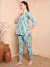 Blue Abstract Print Pure Cotton Night Suit with Round Neck - Mahukaa