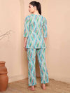 Blue Abstract Print Pure Cotton Night Suit with Round Neck - Mahukaa