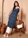 Blue Floral Straight Kurta with Spaghetti Straps - Mahukaa