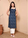 Blue Floral Straight Kurta with Spaghetti Straps - Mahukaa