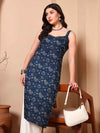 Blue Floral Straight Kurta with Spaghetti Straps - Mahukaa