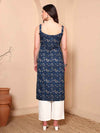 Blue Floral Straight Kurta with Spaghetti Straps - Mahukaa