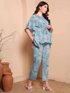 Blue Pure Cotton Floral Kaftan Set - Mahukaa