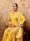 Corn Yellow Keyhole Neck Kurta Sharara Set with Dupatta - Mahukaa
