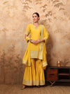 Corn Yellow Keyhole Neck Kurta Sharara Set with Dupatta - Mahukaa
