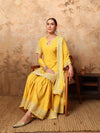 Corn Yellow Keyhole Neck Kurta Sharara Set with Dupatta - Mahukaa