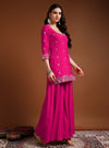 fuschia pink sequins embroidered sharara set with dupatta - Mahukaa