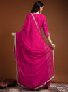 fuschia pink sequins embroidered sharara set with dupatta - Mahukaa