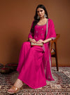 fuschia pink sequins embroidered sharara set with dupatta - Mahukaa