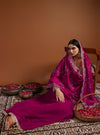 Fushcia pink anarkali set with dupatta - Mahukaa