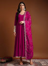 Fushcia pink anarkali set with dupatta - Mahukaa