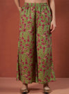 Green Floral A - Line Kurta Set with Halter Neck and Screen Print Detailing - Mahukaa