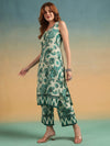 Green Paisley Printed Straight Kurta Set with Sweetheart Neck - Mahukaa