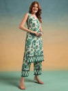 Green Paisley Printed Straight Kurta Set with Sweetheart Neck - Mahukaa