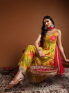 Lime green floral printed anarkali set with dupatta - Mahukaa