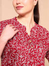 Maroon Floral Cotton Night Suit with Mandarin Collar - Mahukaa