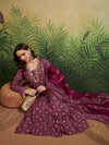 Maroon Square V - Neck Anarkali Set with Lace Embroidery & Dupatta - Mahukaa