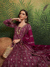 Maroon Square V - Neck Anarkali Set with Lace Embroidery & Dupatta - Mahukaa