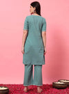 Mint Green Embroidered A - Line Co - ord Set with Round V - Neck Square Neckline - Mahukaa