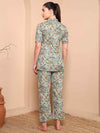 Mint Green Floral Cotton Night Suit with Notch Collar - Mahukaa