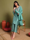 Mint Green Pani gold inticate embroidery kurta set with dupatta - Mahukaa