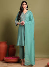 Mint Green Pani gold inticate embroidery kurta set with dupatta - Mahukaa