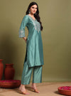 Mint Green Pani gold inticate embroidery kurta set with dupatta - Mahukaa