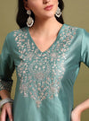 Mint Green Pani gold inticate embroidery kurta set with dupatta - Mahukaa