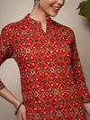 Detailed view of Ajrakh print cotton kurta with mandarin collar – Mahukaa ethnic wear for women