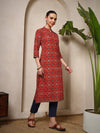 Side view of Elegant multi-color Ajrakh printed cotton kurta with three-quarter sleeves – Mahukaa ethnic fashion