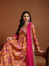 Mustard angrakha floral anarkali set with dupatta - Mahukaa
