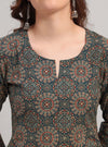 Navy Blue Ajrak Print Straight Kurta Set with Round Neck - Mahukaa