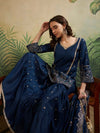 Navy Blue Sweetheart - Neck Embroidered Kurta Set with Sharara & Dupatta - Mahukaa