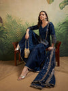 Navy Blue Sweetheart - Neck Embroidered Kurta Set with Sharara & Dupatta - Mahukaa