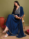Navy Blue Yoke embroidery Anarkali with Duppatta - Mahukaa