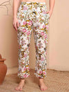 Off - White Floral Cotton Night Suit with Mandarin Collar - Mahukaa