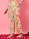Off - White Floral Screen Print A - Line Kurta Set with Round V - Neck - Mahukaa