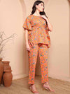 Orange Floral Pure Cotton Kaftan Set - Mahukaa