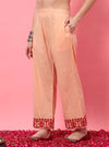 Peach Embroidered Straight Co - ord Set with Round V - Neck Square - Mahukaa