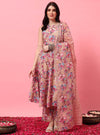 Peach Floral Halter Neck A - Line Kurta Set - Mahukaa