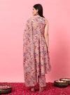 Peach Floral Halter Neck A - Line Kurta Set - Mahukaa