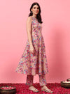 Peach Floral Halter Neck A - Line Kurta Set - Mahukaa